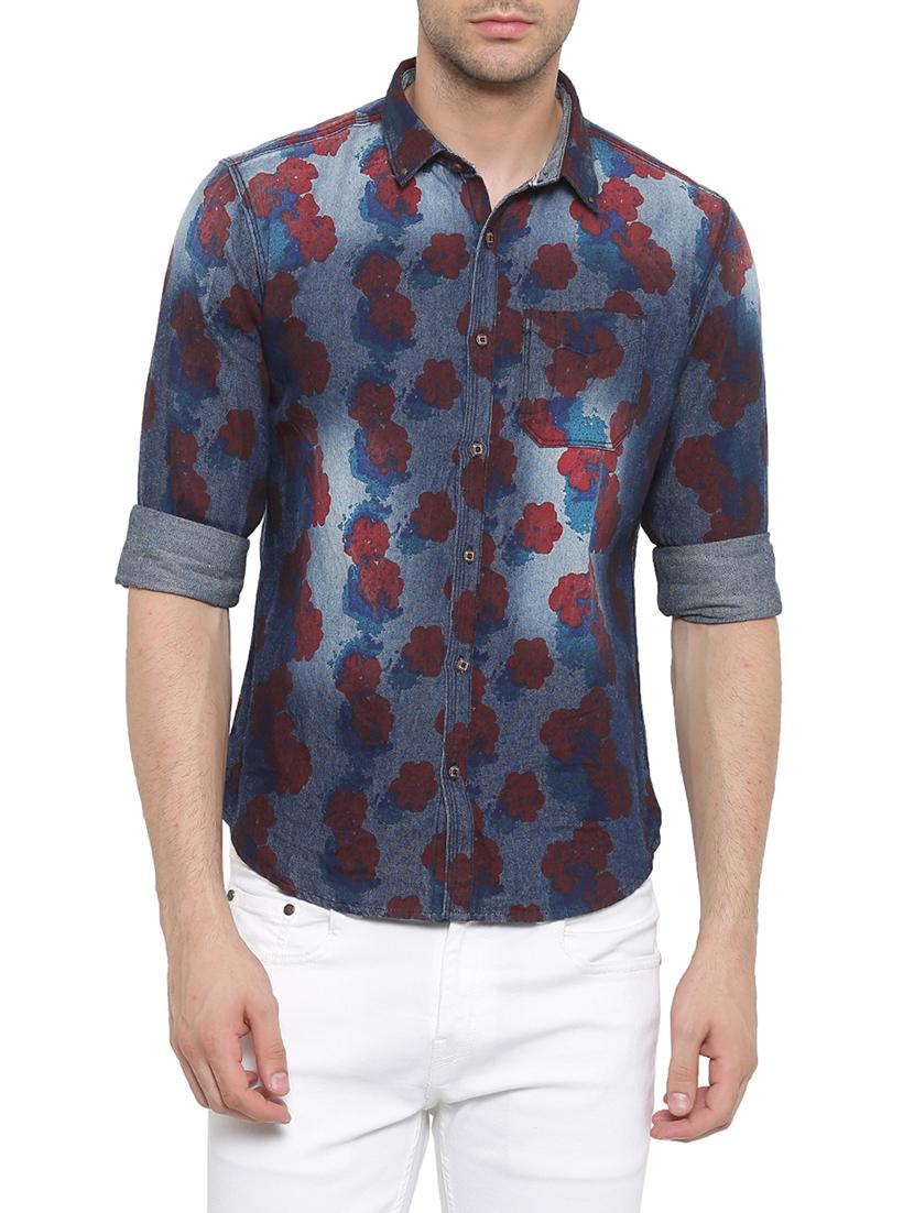 dark blue denim casual shirt - 14094117 - Zoom Image - 1