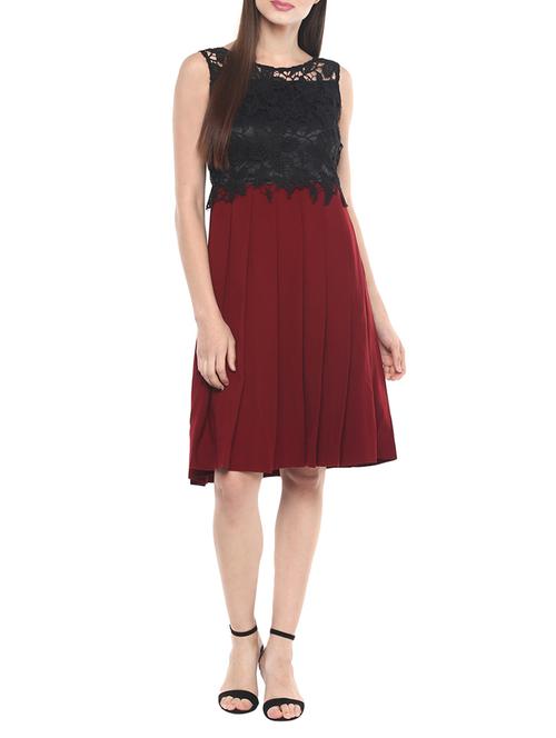 maroon fit & flare dress - 14095045 - Very Small Image - 1