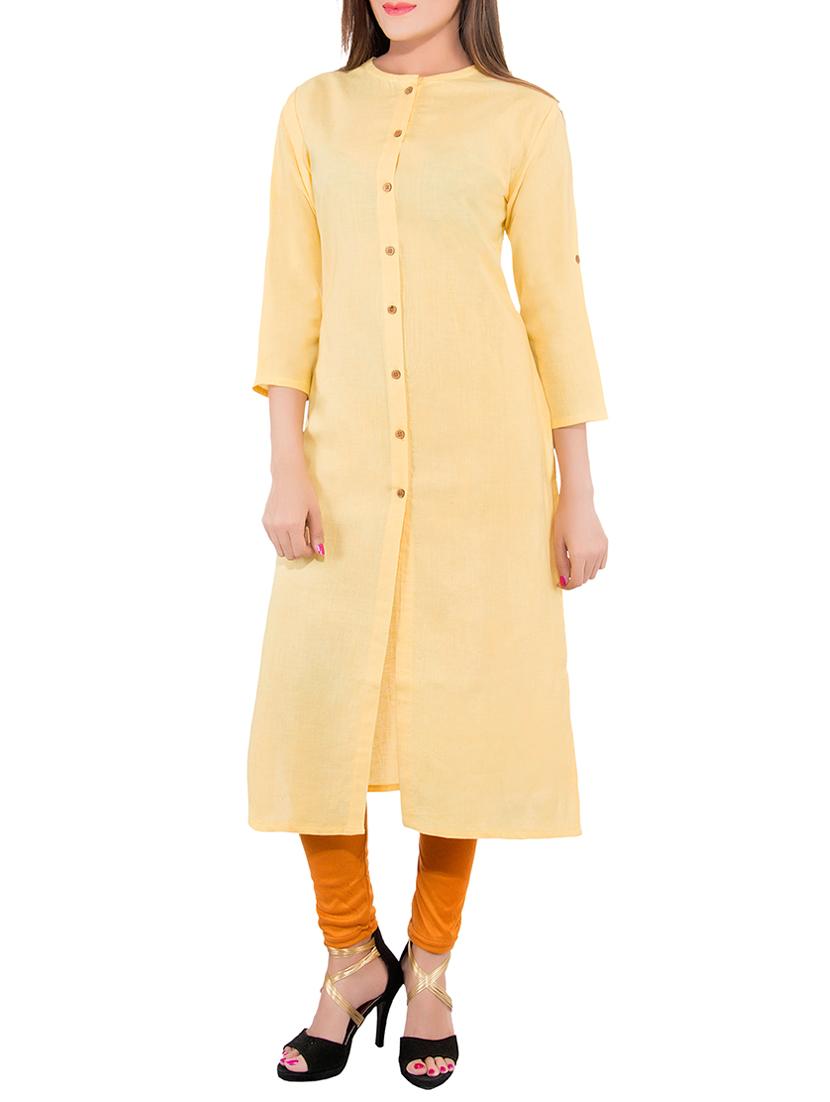resha yellow khadi straight kurta - 14095284 - Zoom Image - 1