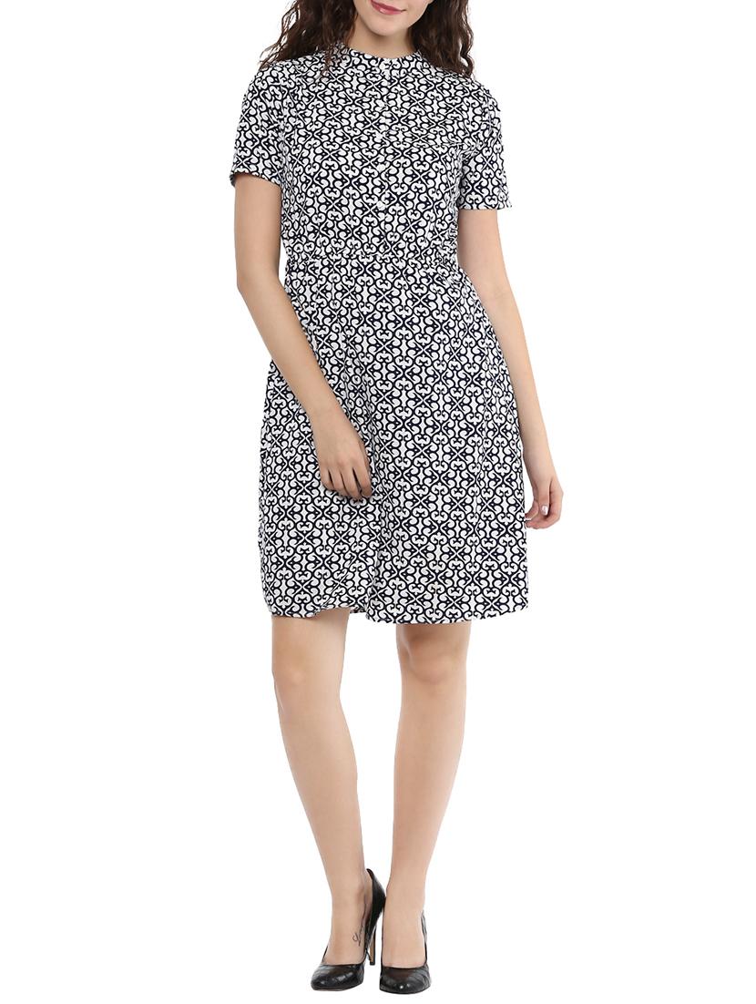 navy blue printed crepe a-line dress - 14096624 - Zoom Image - 1