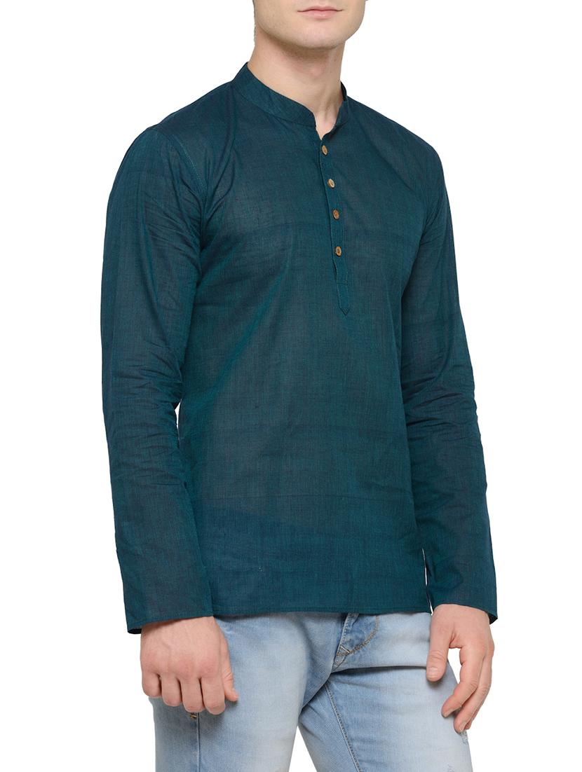 blue cotton short kurta - 14099117 - Zoom Image - 2