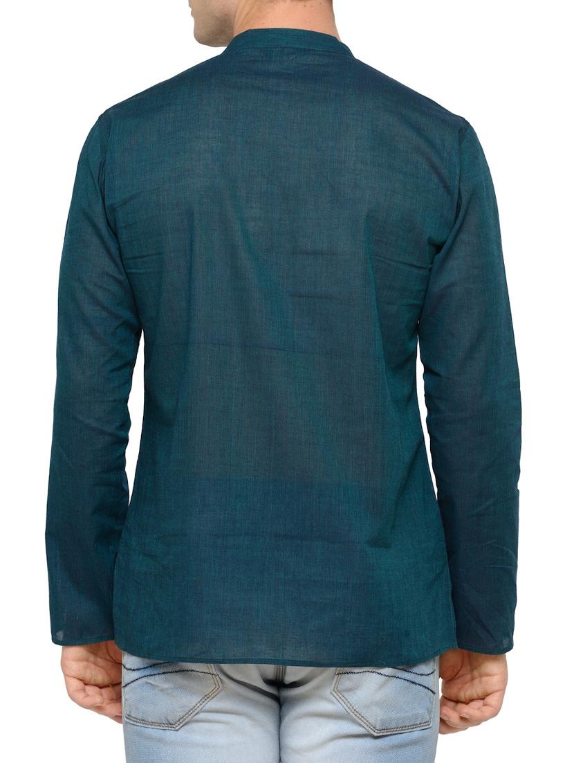 blue cotton short kurta - 14099117 - Zoom Image - 3