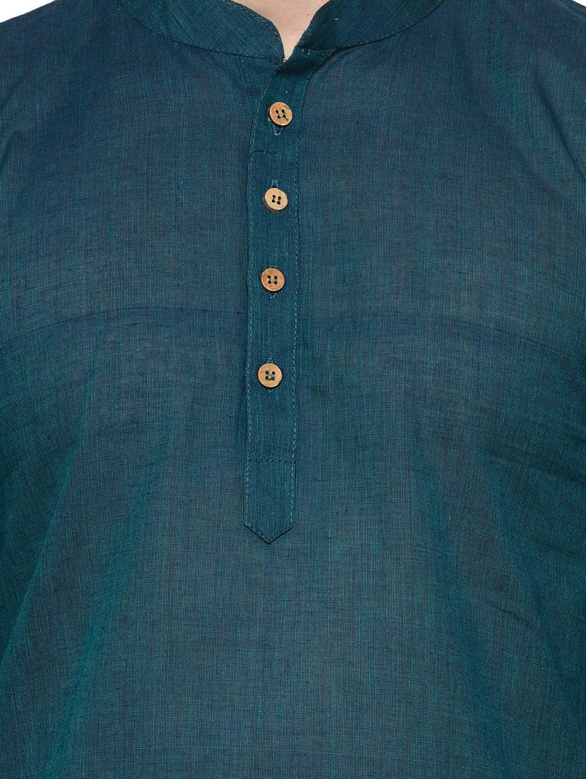 blue cotton short kurta - 14099117 - Zoom Image - 4