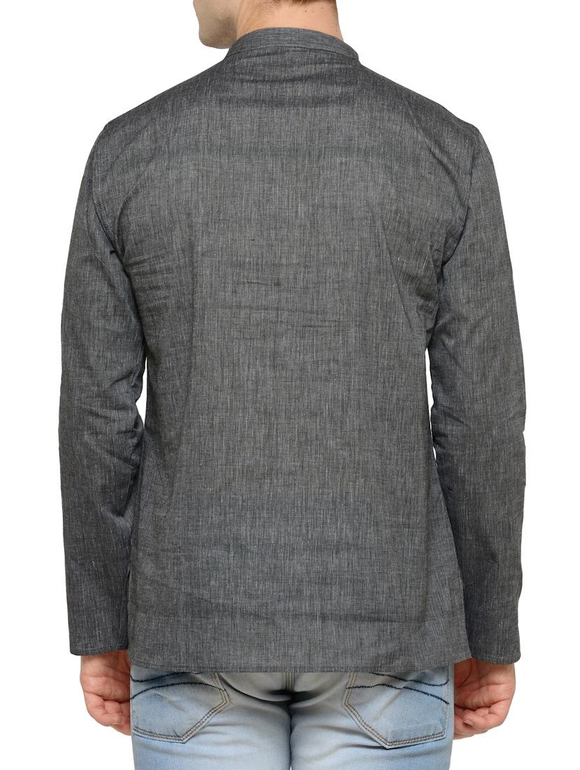 grey cotton short kurta - 14099118 - Zoom Image - 3