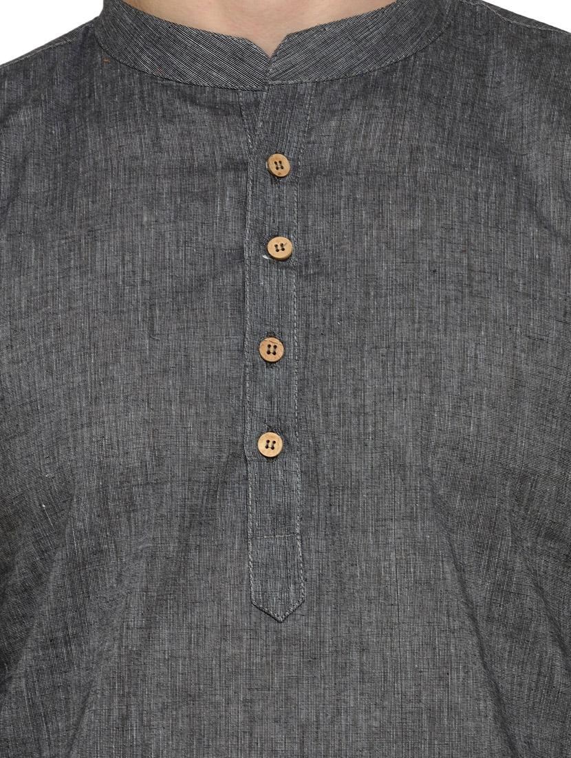 grey cotton short kurta - 14099118 - Zoom Image - 4