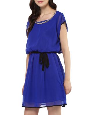 blue poly georgette dress - 14100544 - Standard Image - 3