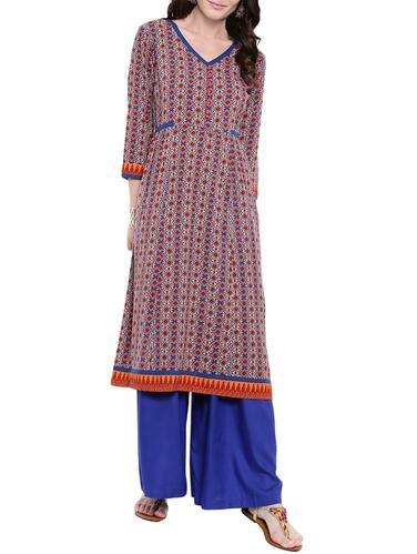 Multicolored rayon A-line kurta - 14101364 - Very Small Image - 1