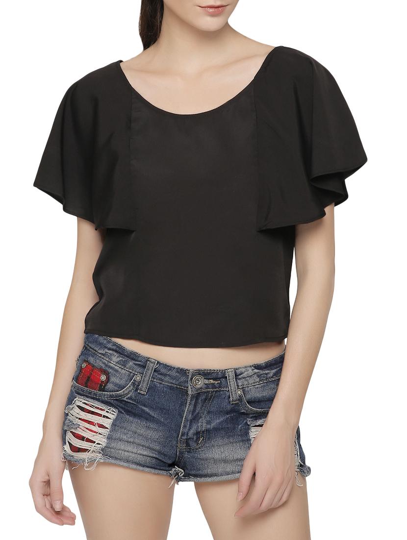 cape sleeved solid crop top