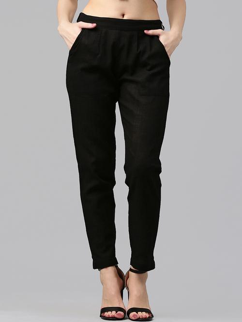 black cotton flat front trousers - 14104593 - Standard Image - 1