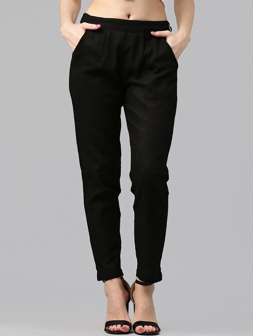 black cotton flat front trousers - 14104593 - Zoom Image - 1