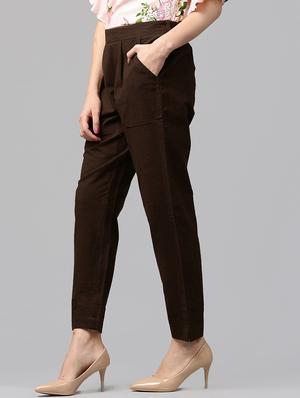 brown cotton flat front trouser - 14104594 - Standard Image - 2