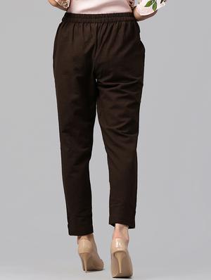 brown cotton flat front trouser - 14104594 - Standard Image - 3