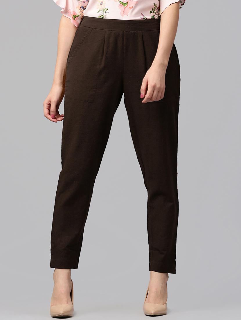 brown cotton flat front trouser - 14104594 - Zoom Image - 1