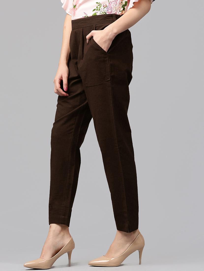 brown cotton flat front trouser - 14104594 - Zoom Image - 2