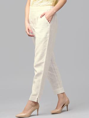 white cotton flat front trouser - 14104595 - Standard Image - 2