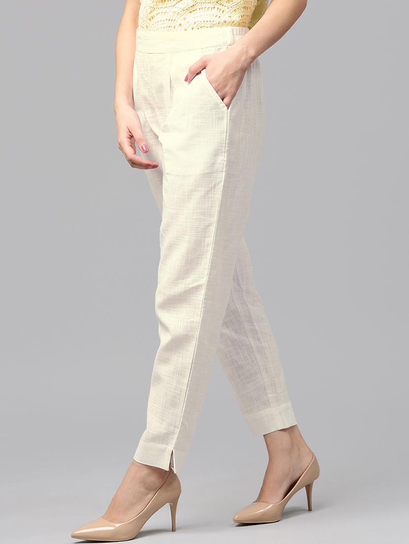 white cotton flat front trouser - 14104595 - Zoom Image - 2