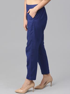 blue cotton flat front trouser - 14104596 - Standard Image - 2