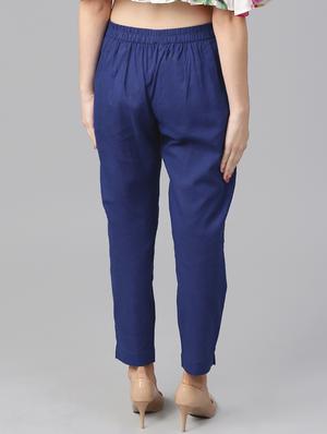 blue cotton flat front trouser - 14104596 - Standard Image - 3