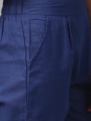 blue cotton flat front trouser - 14104596 - Standard Image - 4