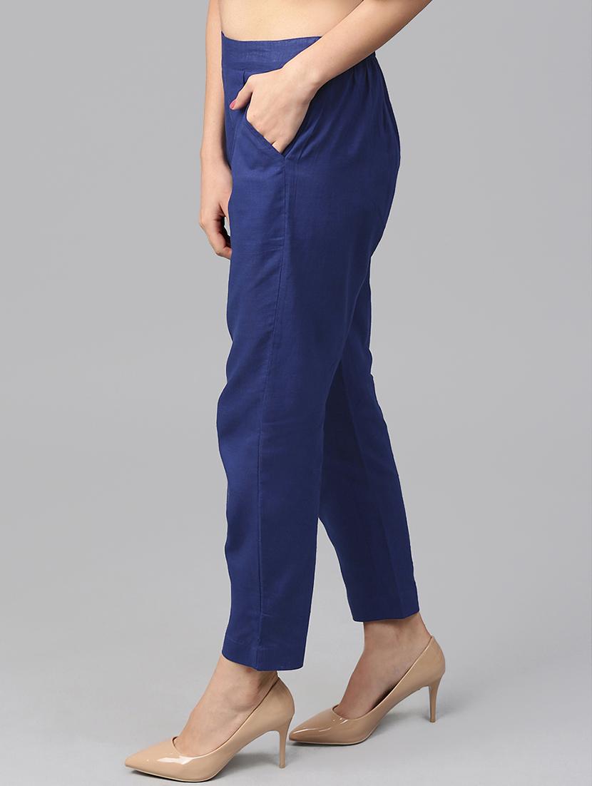 blue cotton flat front trouser - 14104596 - Zoom Image - 2
