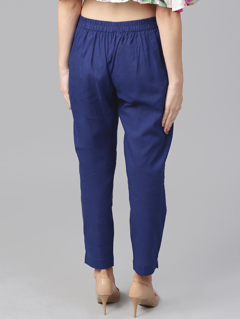 blue cotton flat front trouser - 14104596 - Zoom Image - 3