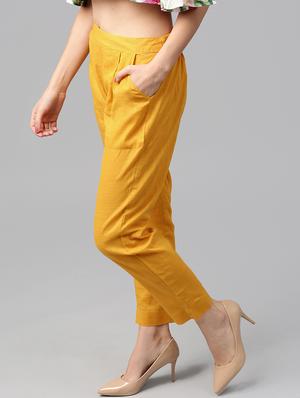 yellow cotton flat front trouser - 14104599 - Standard Image - 2