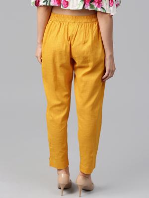 yellow cotton flat front trouser - 14104599 - Standard Image - 3
