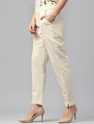 white cotton flat front trouser - 14104613 - Standard Image - 2