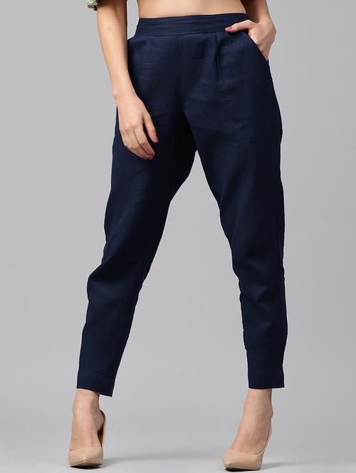 navy blue cotton flat front trouser - 14104615 - Standard Image - 1