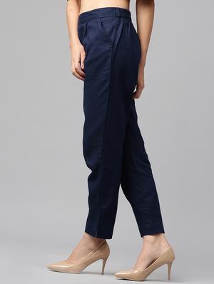 navy blue cotton flat front trouser - 14104615 - Standard Image - 2