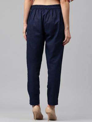 navy blue cotton flat front trouser - 14104615 - Standard Image - 3