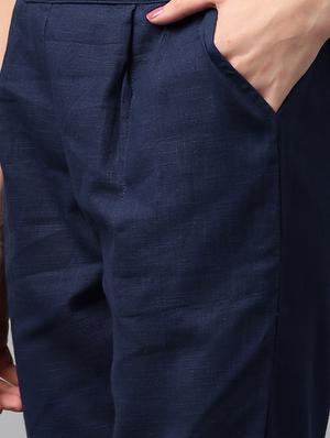 navy blue cotton flat front trouser - 14104615 - Standard Image - 4