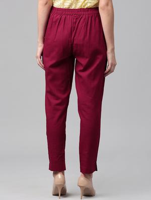 maroon cotton flat front trouser - 14104616 - Standard Image - 3
