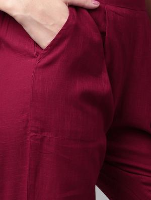 maroon cotton flat front trouser - 14104616 - Standard Image - 4