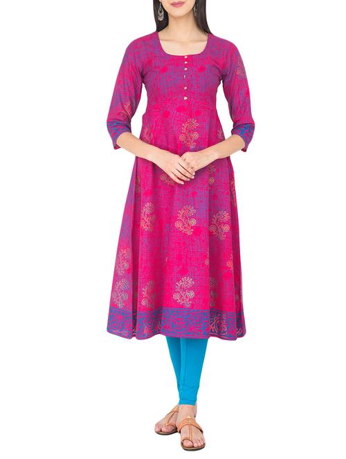 magenta cotton flared kurta - 14105169 - Standard Image - 1