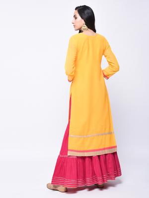 yellow georgette straight kurta - 14105181 - Standard Image - 3