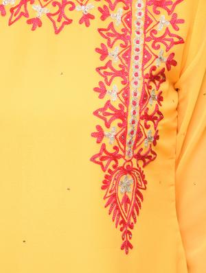 yellow georgette straight kurta - 14105181 - Standard Image - 5