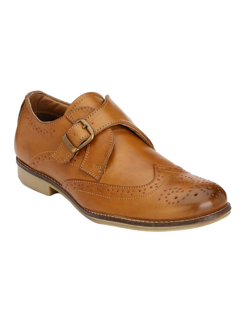 tan leatherette slip on monk strap - 14106081 - Zoom Image - 1