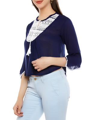 navy blue cotton regular top - 14110652 - Standard Image - 2