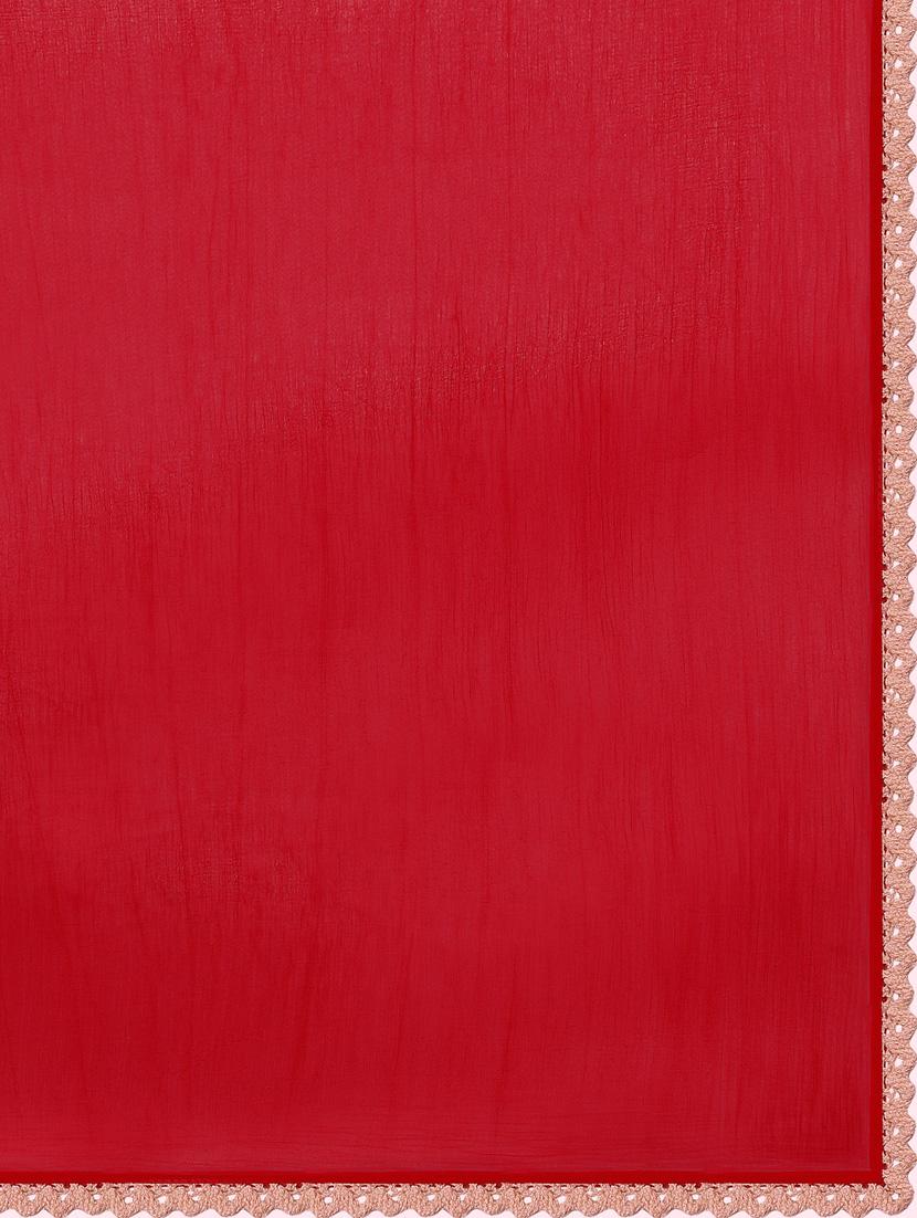 red chiffon printed saree with blouse - 14113401 - Zoom Image - 4