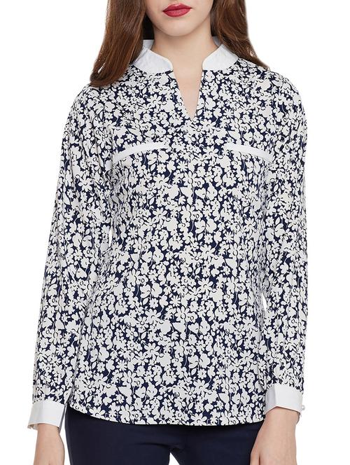 Mandarin collar floral top - 14113965 - Standard Image - 1