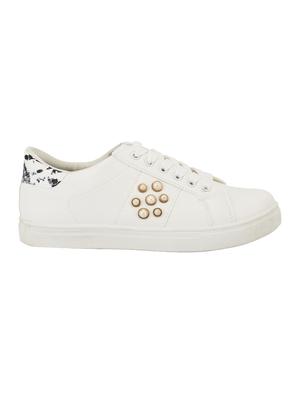 white faux leather laceup sneakers - 14117744 - Standard Image - 2