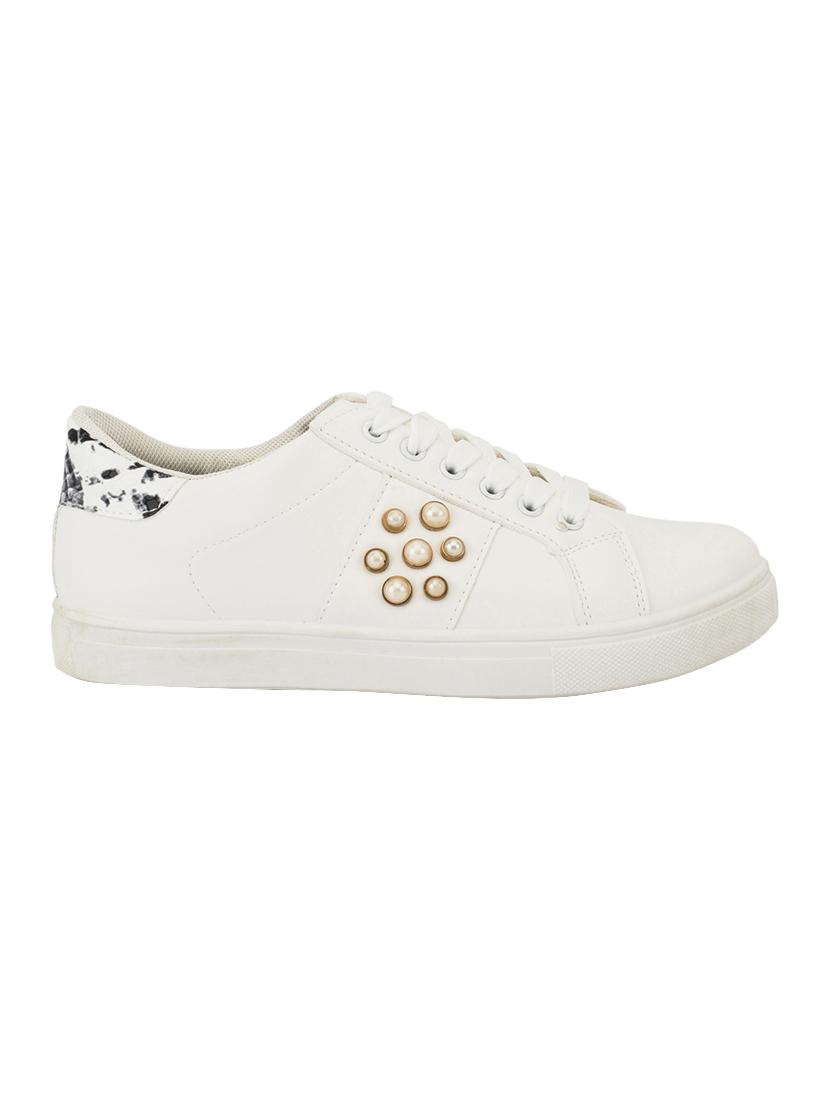 white faux leather laceup sneakers - 14117744 - Zoom Image - 2