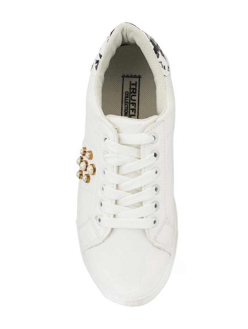 white faux leather laceup sneakers - 14117744 - Zoom Image - 4