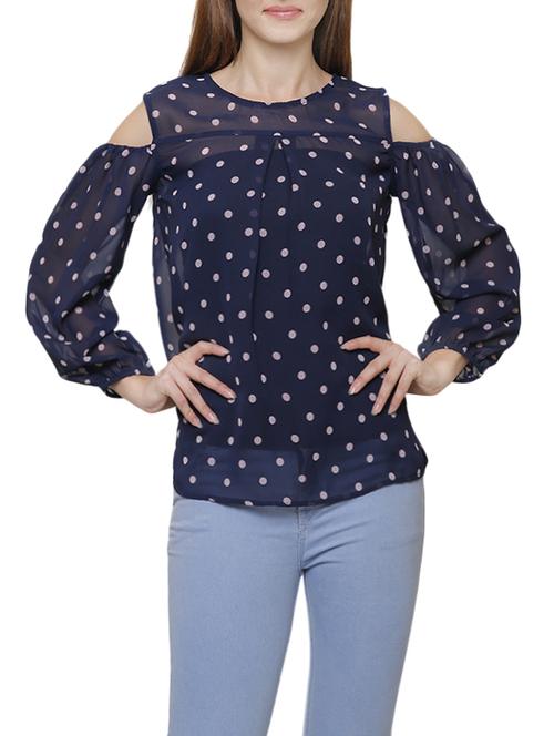 navy blue georgette top - 14118342 - Very Small Image - 1