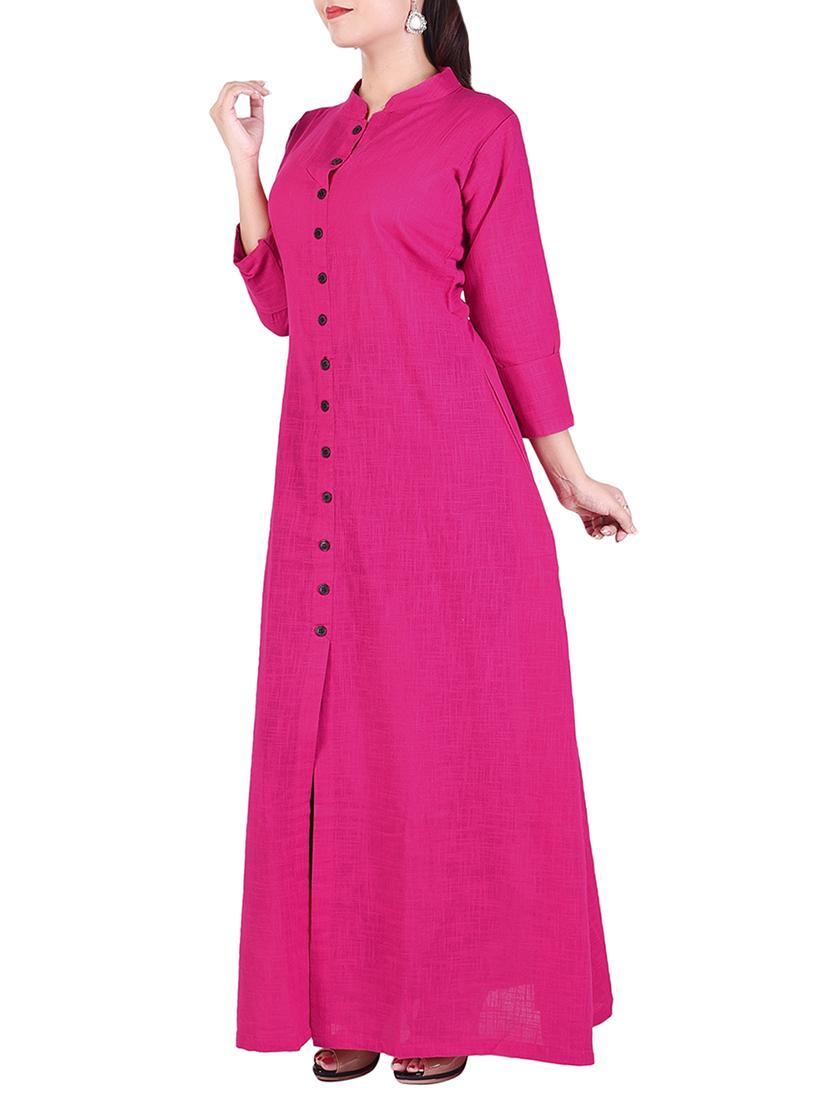 pink cotton aline kurta - 14121818 - Zoom Image - 2