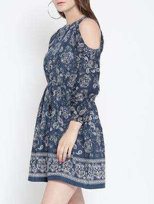 navy blue printed cotton blouson dress - 14122902 - Standard Image - 2