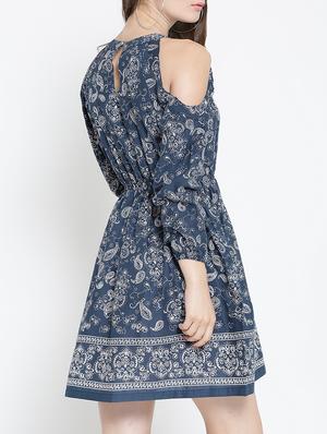 navy blue printed cotton blouson dress - 14122902 - Standard Image - 3