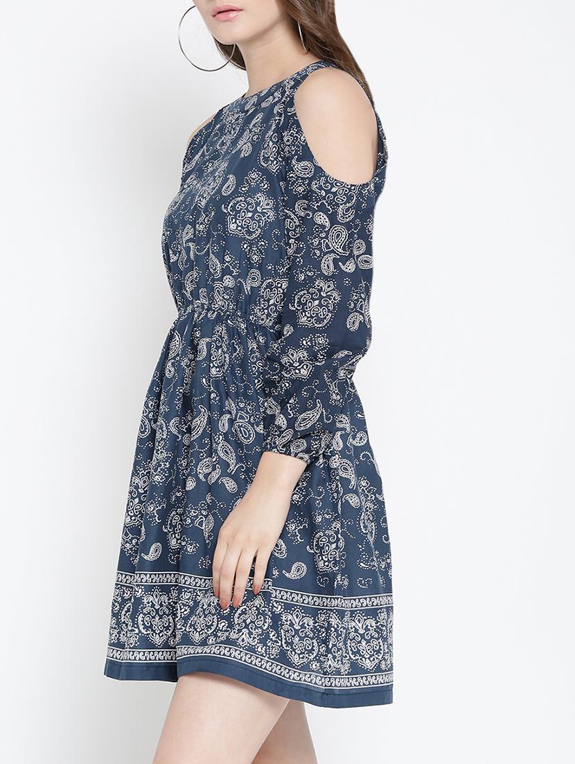 navy blue printed cotton blouson dress - 14122902 - Zoom Image - 2