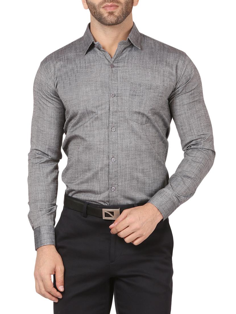 grey cotton formal shirt - 14123368 - Zoom Image - 1